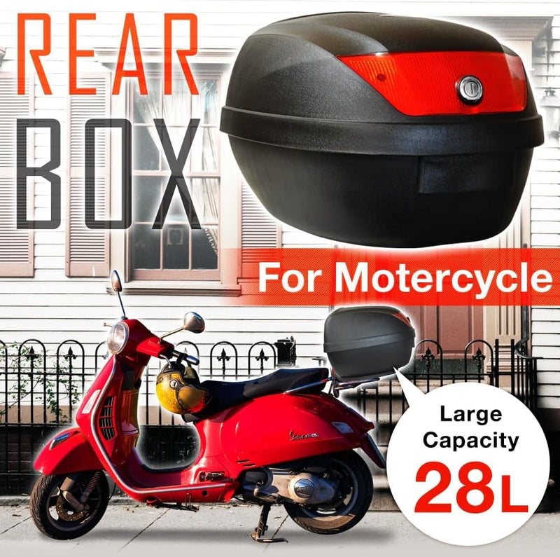 Japard Motorcycle Top Case 28L Rear Box Daily Tail Box Trunk Lockable Storage Carrier Waterproof Universal Mounting for Helmet Luggage (28L) - Image 2